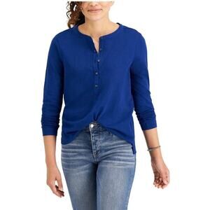Style & Co Cotton Crew Neck Top Size Medium Blue